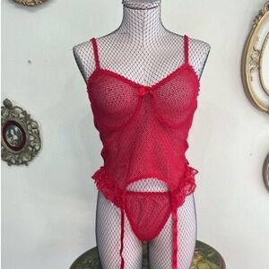 Elegant Moments Vintage Red Fishnet Lingerie Set